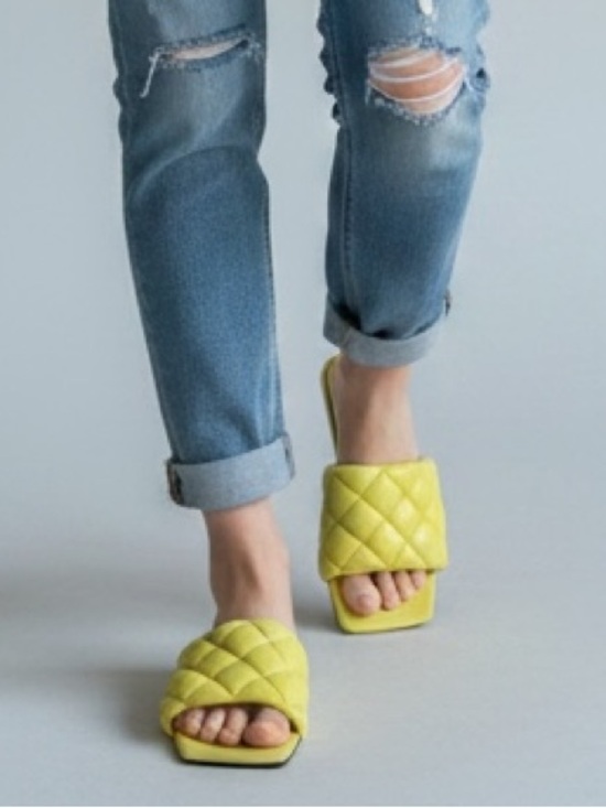 Bottega Veneta Shoes - Bottega Veneta Padded Flat Slides Pear Yellow Quilted Leather Sandal EU 37 US 7